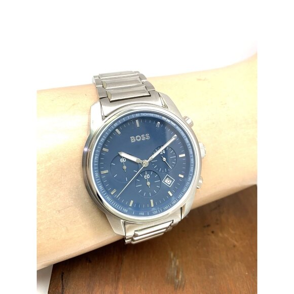 Hugo Boss Men's Watch 1514007 Quartz Chronograph Blue Dial Silver Steel 44mm - Picture 11 of 14